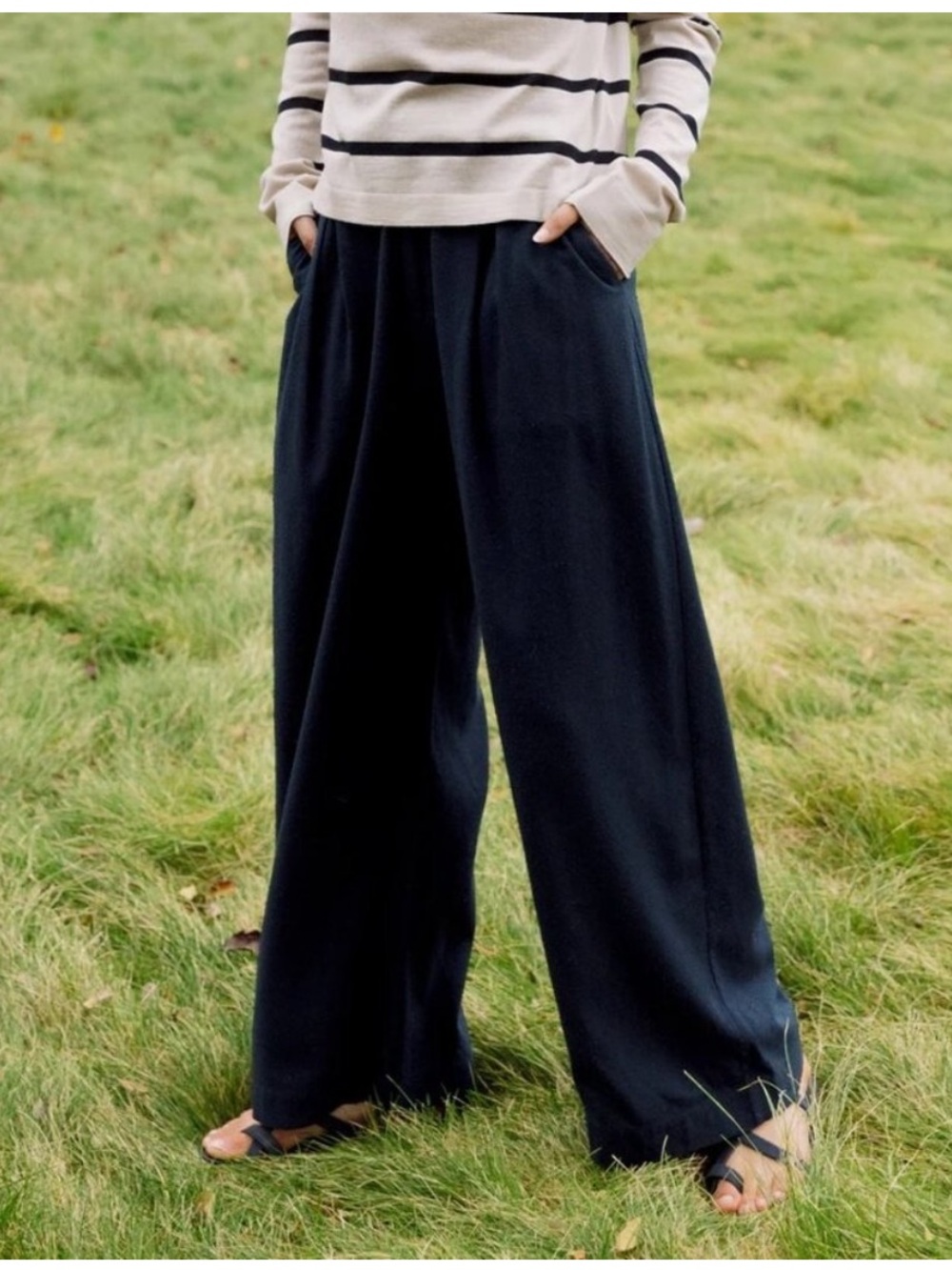 Jenni Kayne RAW silk relaxed struckture wide leg pants navy new 12